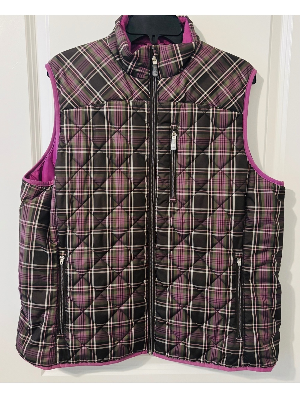 Lands' End Women's Quilted Plaid Vest with Primaloft Insulation Size 1X